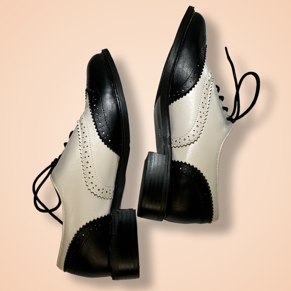 PIVAPAM Black and Beige(Pearl) 2-Toned Wing tip Brogue Oxford Saddle Shoes Sz 7 - Picture 5 of 9